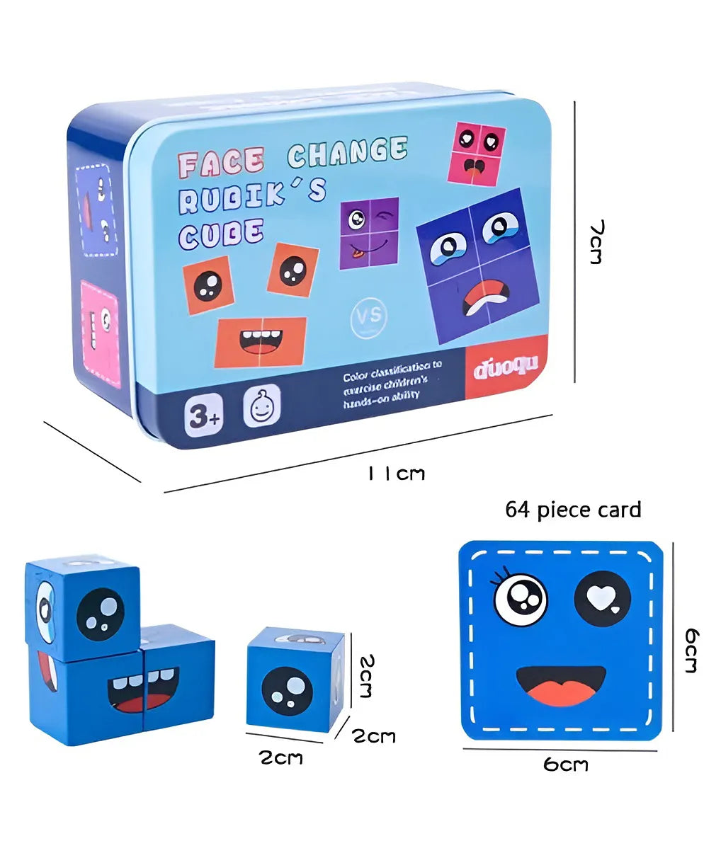 Face Change Expression Matching Puzzle - Wooden Cube Building Block Game for Kids & Families