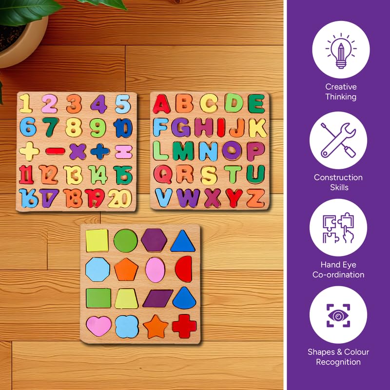 3-in-1 puzzle : Numbers, Shapes, Alphabets