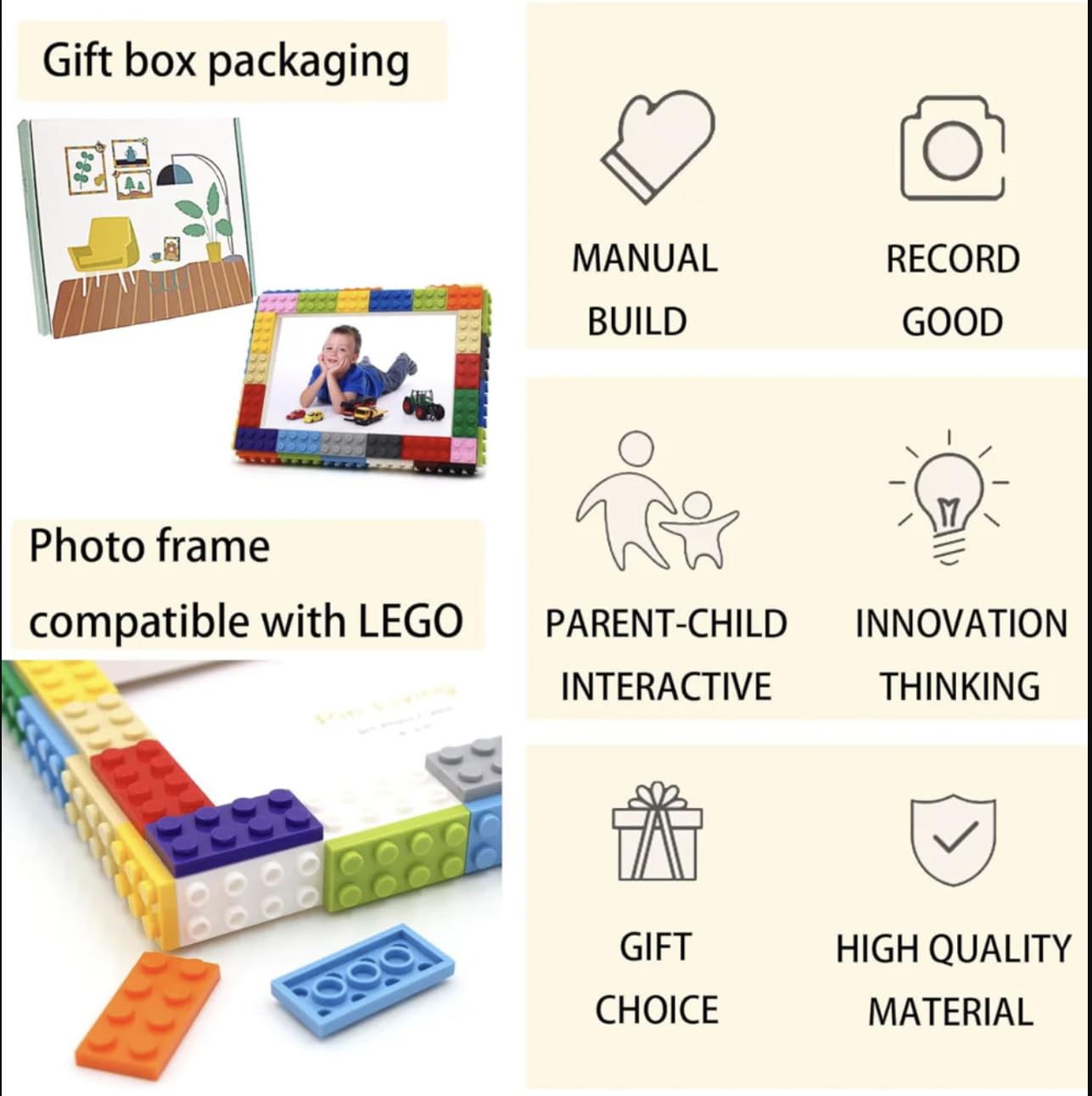 Lego Photo Frame for Kids, Building Blocks Photo Frame with family Figures and Blocks