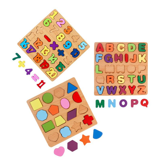 3-in-1 puzzle : Numbers, Shapes, Alphabets