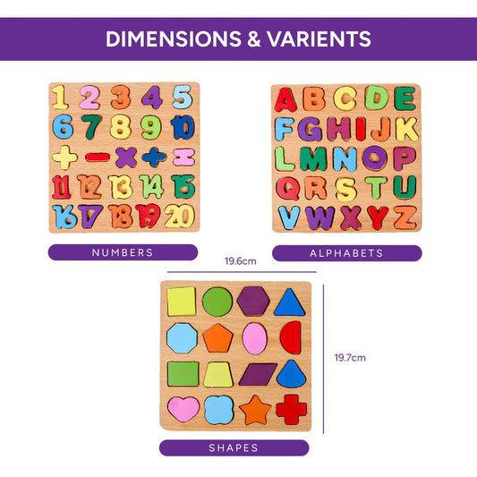 3-in-1 puzzle : Numbers, Shapes, Alphabets