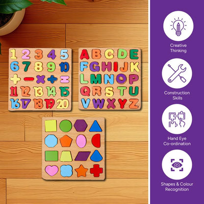 3-in-1 puzzle : Numbers, Shapes, Alphabets