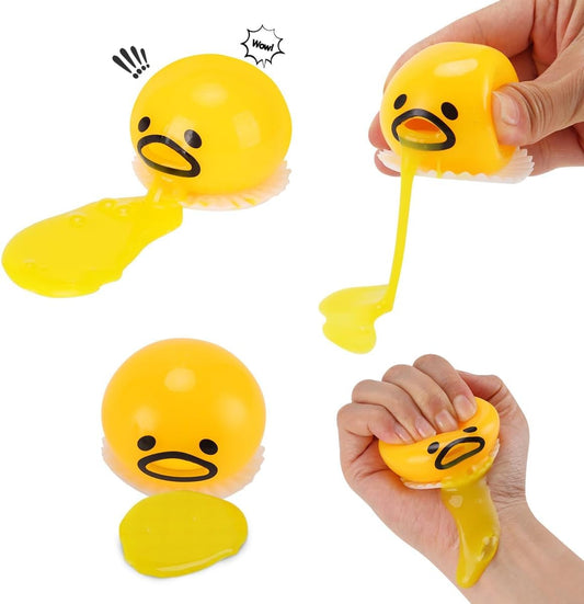 Vomiting Lazy Egg Yolk Stress Ball - Squeezable Gudetama Style Fidget Toy with Slime