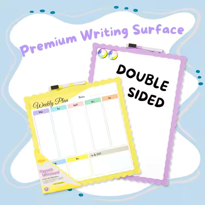 Double-Side Magnetic Whiteboard with to-Do List, 1 Whiteboard, 1 Dry-Erase Marker, 2 Magnets Whiteboard Set Random Colour (Whiteboard-28X39.5cm, Large)