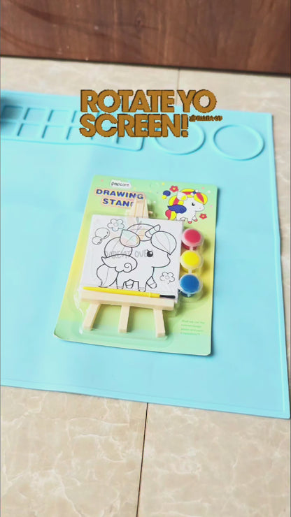 100% Non-Toxic Silicone Painting Mat 42 x 37 CM, 12 Paint Lines & Cleaning Cups for Kids, Non-Stick, Crafts, Resin, Clay, Play Doh, DIY
