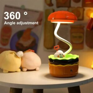 Burger-Shaped Rechargeable Desk Lamp with Built-in Sharpener - Lighting for Kids and Adults | Perfect for Study Tables, Home, or Office