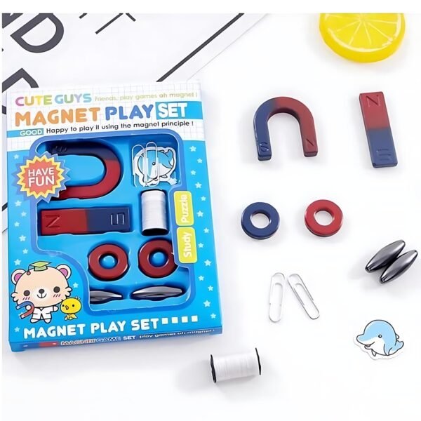 Cute Guys Magnet Play Set with Gentle Strength, Includes Horseshoe Magnets, Rings, Cylinders, 10 Pieces