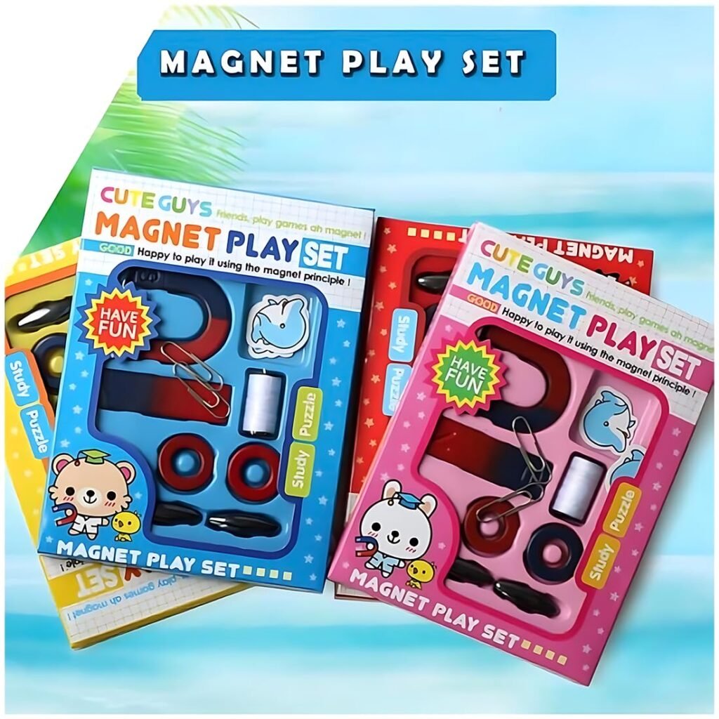 Cute Guys Magnet Play Set with Gentle Strength, Includes Horseshoe Magnets, Rings, Cylinders, 10 Pieces