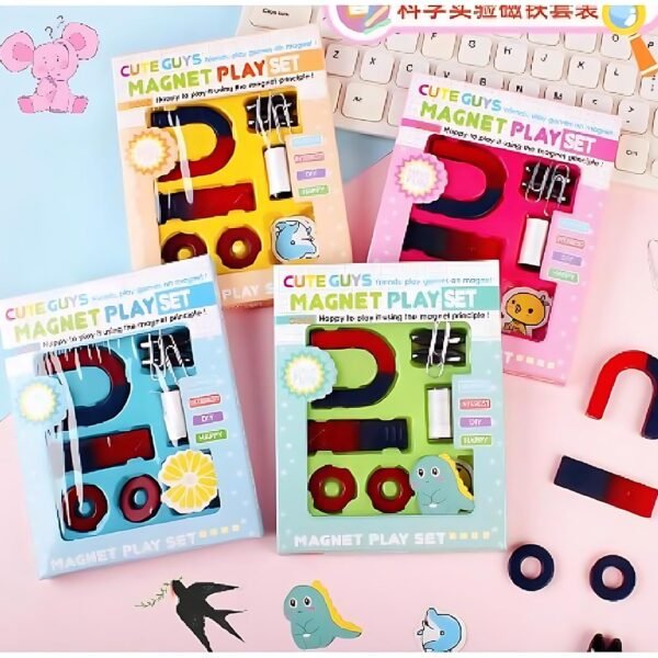 Cute Guys Magnet Play Set with Gentle Strength, Includes Horseshoe Magnets, Rings, Cylinders, 10 Pieces