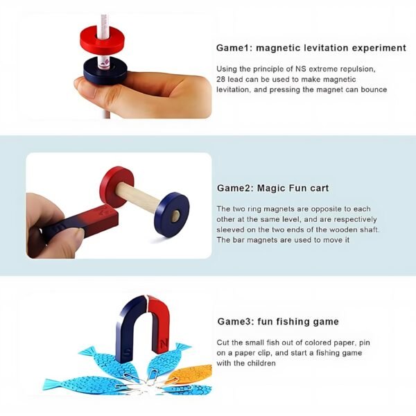 Cute Guys Magnet Play Set with Gentle Strength, Includes Horseshoe Magnets, Rings, Cylinders, 10 Pieces