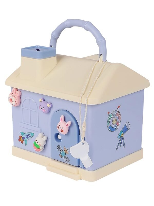 DIY House Piggy Bank for Kids - Lockable Money Saving Box with Key & Cute Stickers