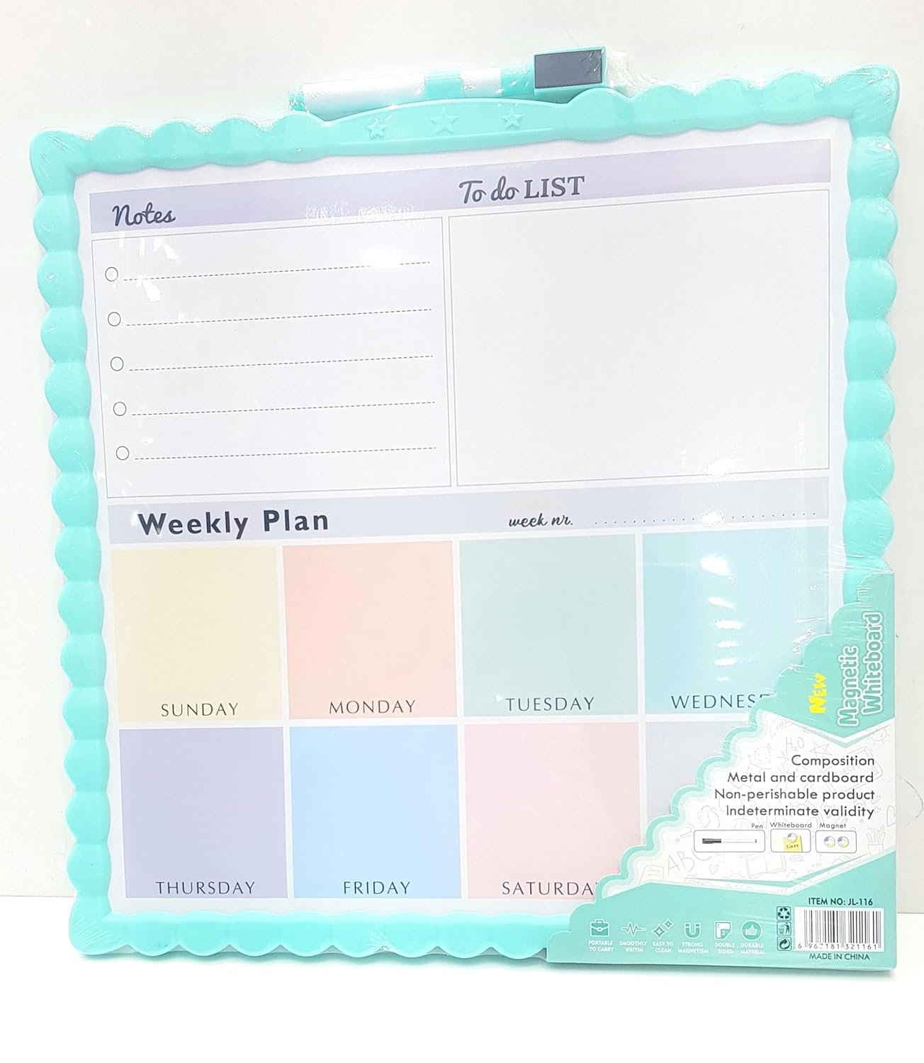 Double-Side Magnetic Whiteboard with to-Do List, Weekly Plan, 1 Whiteboard, 1 Dry-Erase Marker, 2 Magnets Whiteboard Set Random Colour (Whiteboard-29X29cm, Medium) - Image 5