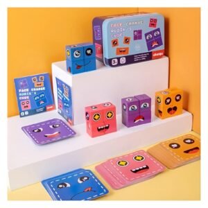 Face Change Expression Matching Puzzle - Wooden Cube Building Block Game for Kids & Families - Image 1