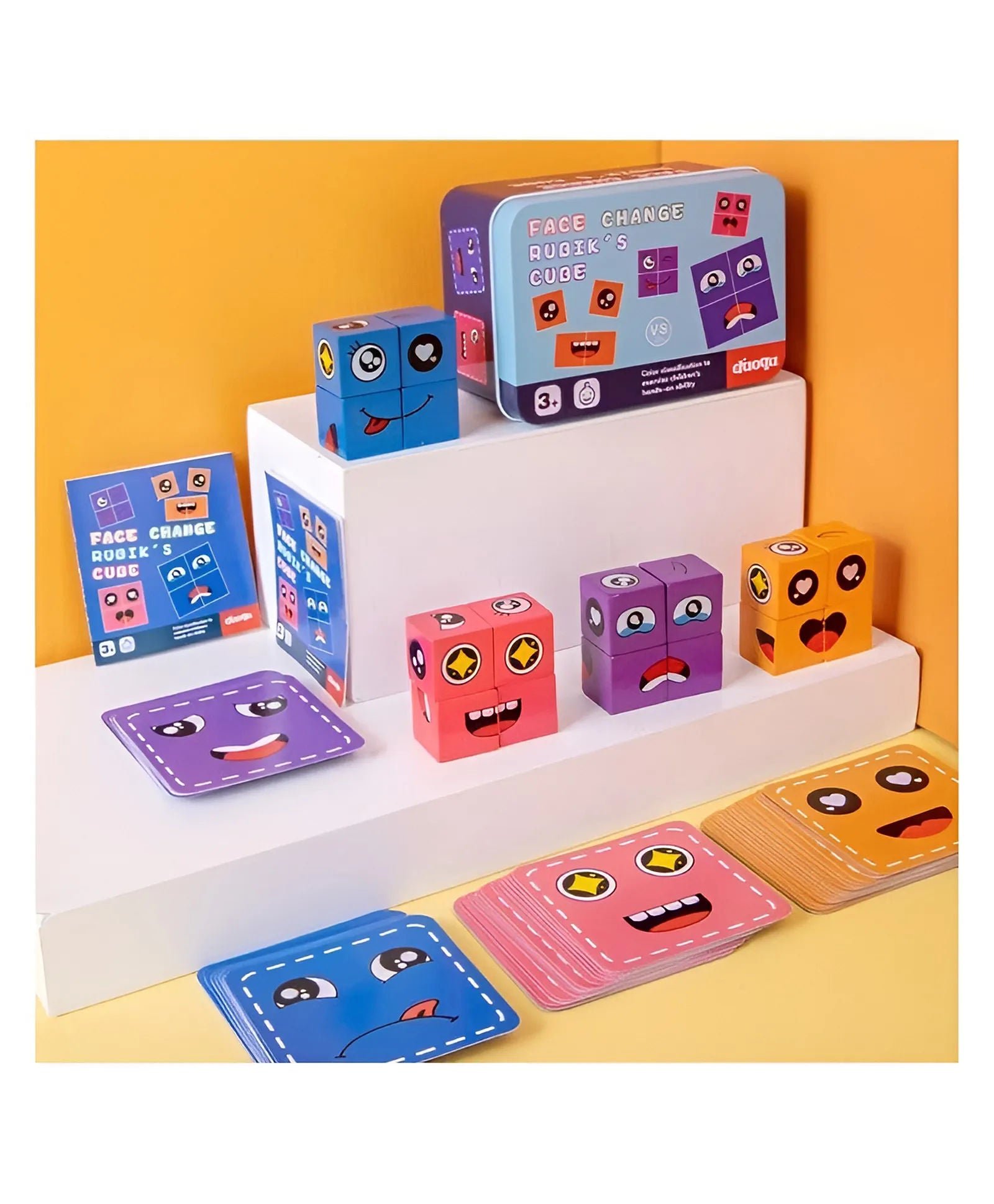 Face Change Expression Matching Puzzle - Wooden Cube Building Block Game for Kids & Families - Image 1