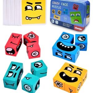 Face Change Expression Matching Puzzle - Wooden Cube Building Block Game for Kids & Families - Image 2