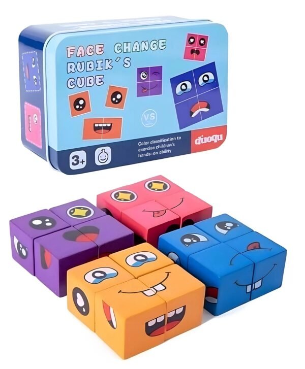 Face Change Expression Matching Puzzle - Wooden Cube Building Block Game for Kids & Families