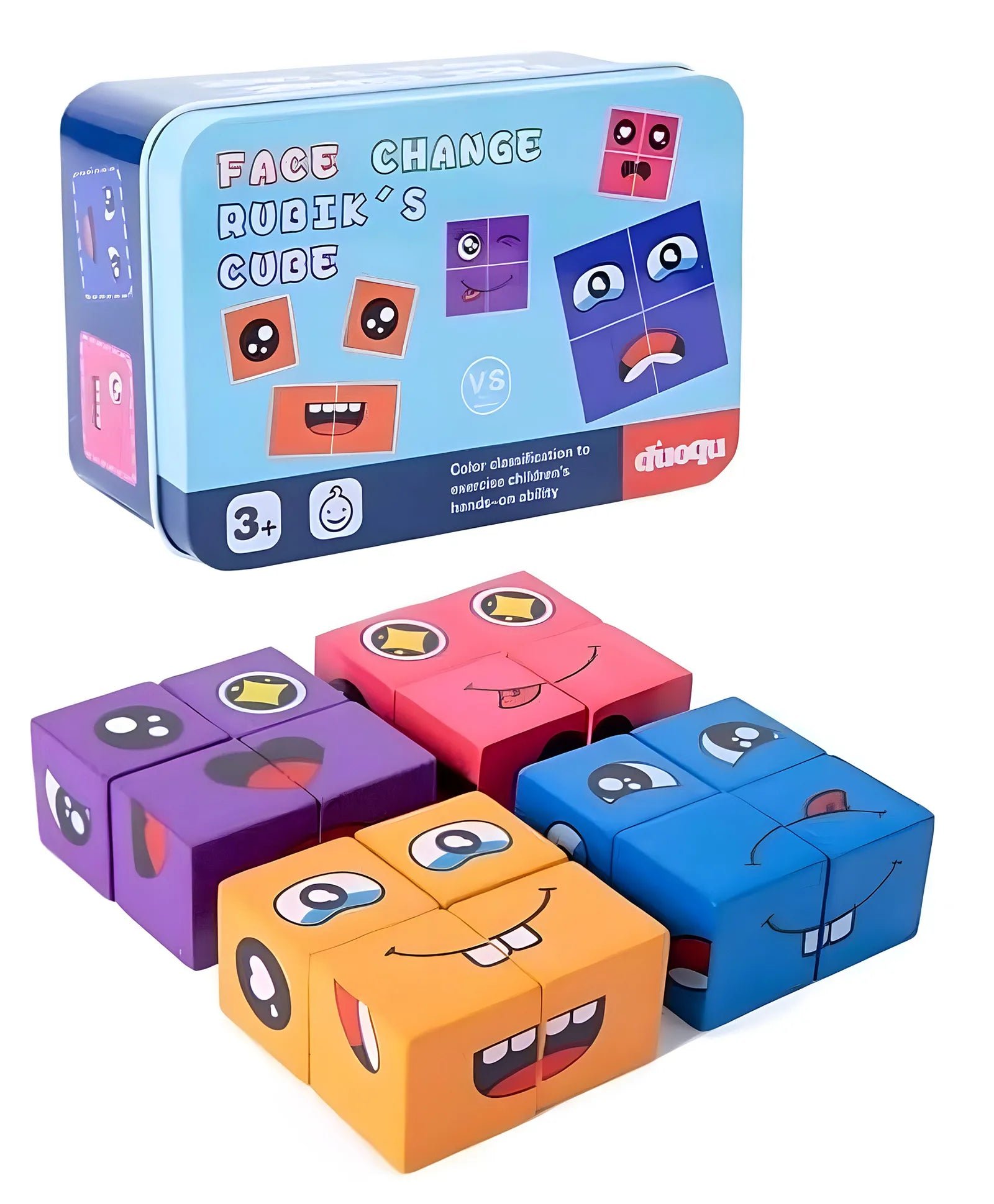 Face Change Expression Matching Puzzle - Wooden Cube Building Block Game for Kids & Families - Image 3