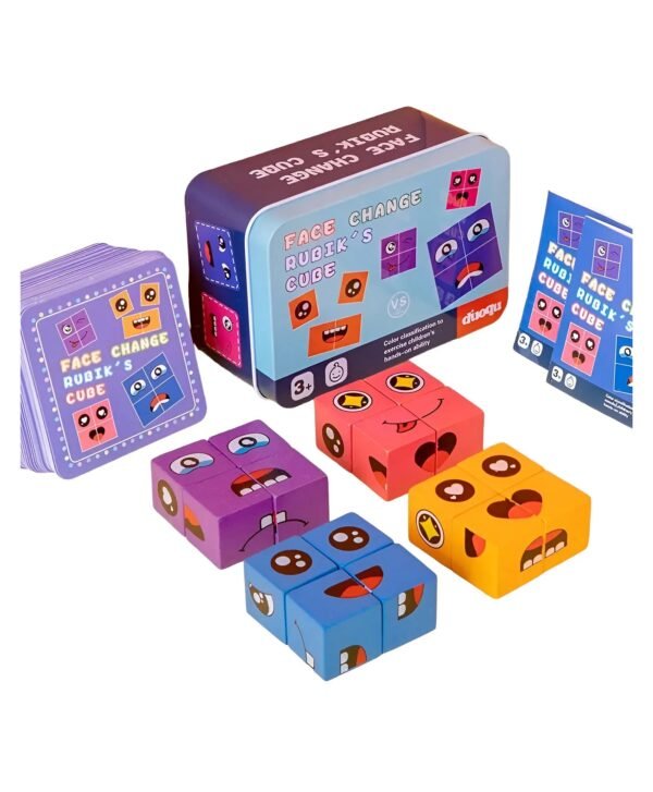 Face Change Expression Matching Puzzle - Wooden Cube Building Block Game for Kids & Families