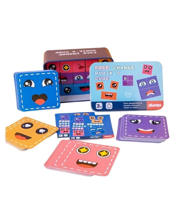Face Change Expression Matching Puzzle - Wooden Cube Building Block Game for Kids & Families