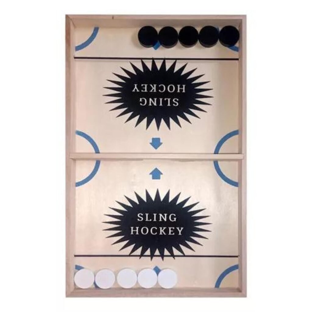 Slide Hockey Board Game for Kids and Adults, Large Size, Wooden Base, Easy Setup