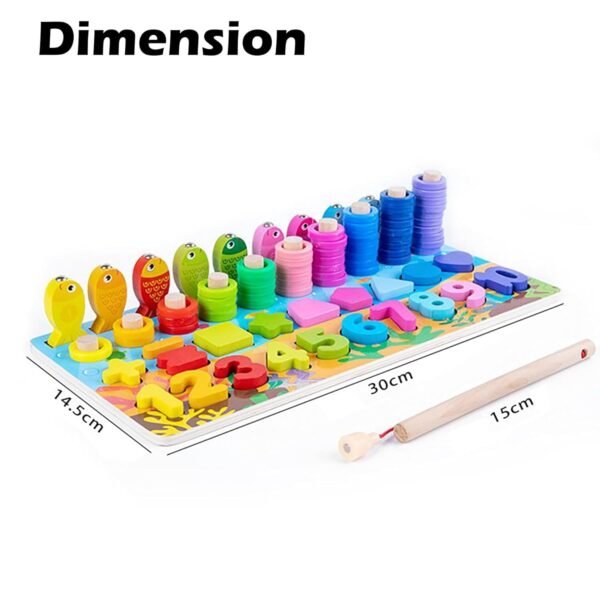 Wooden 6 in 1 Multifunctional Learning Board Puzzle, Numbers, Shapes, Fishing Game, Stacking, Montessori Game Educational Toys for Kids, Multicolour, 3+ Years (Pack of 1)