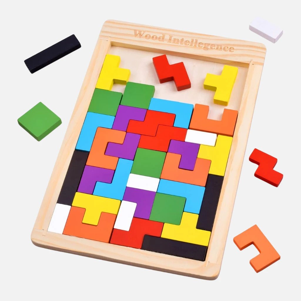 Wooden Tetris Puzzle Board for Toddlers - Montessori Educational Toy - Image 1