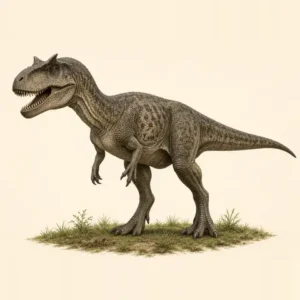 Illustration of an Allosaurus walking with its mouth open