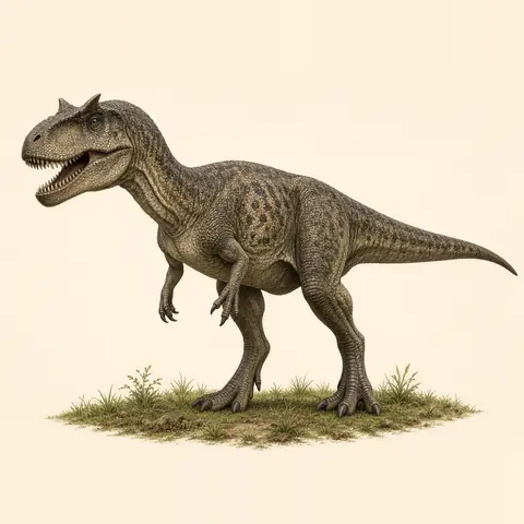 Illustration of an Allosaurus walking with its mouth open