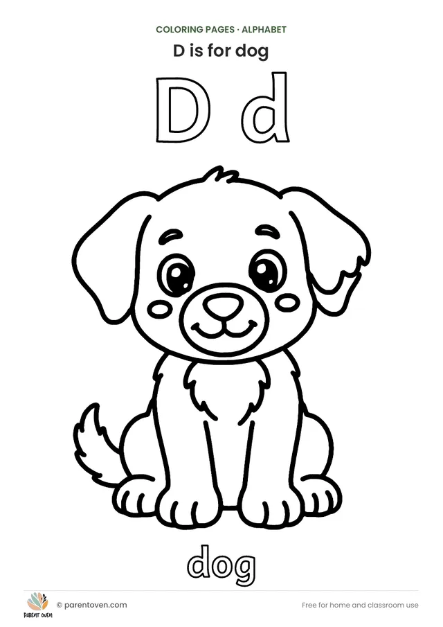 D is for dog coloring page