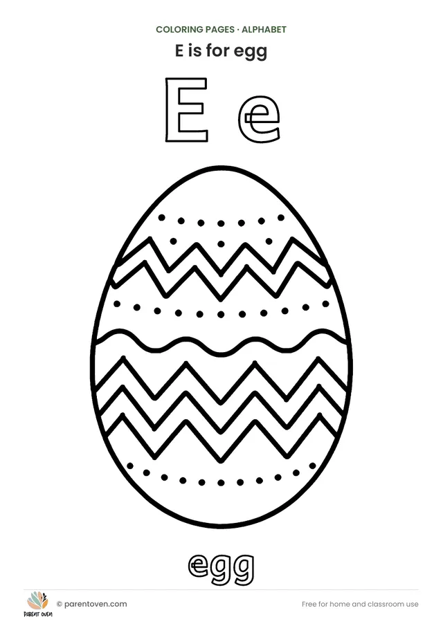 E is for egg coloring page