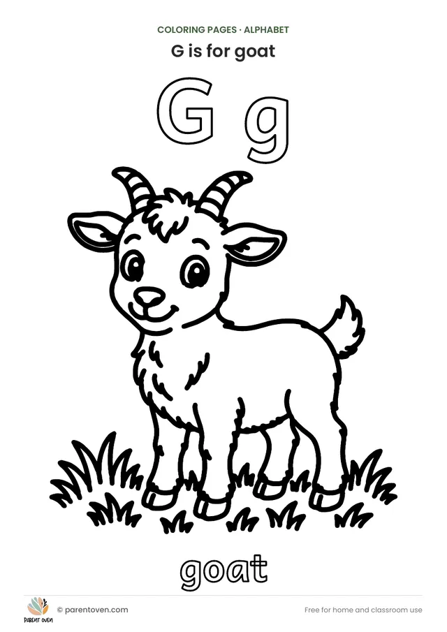 G is for goat coloring page