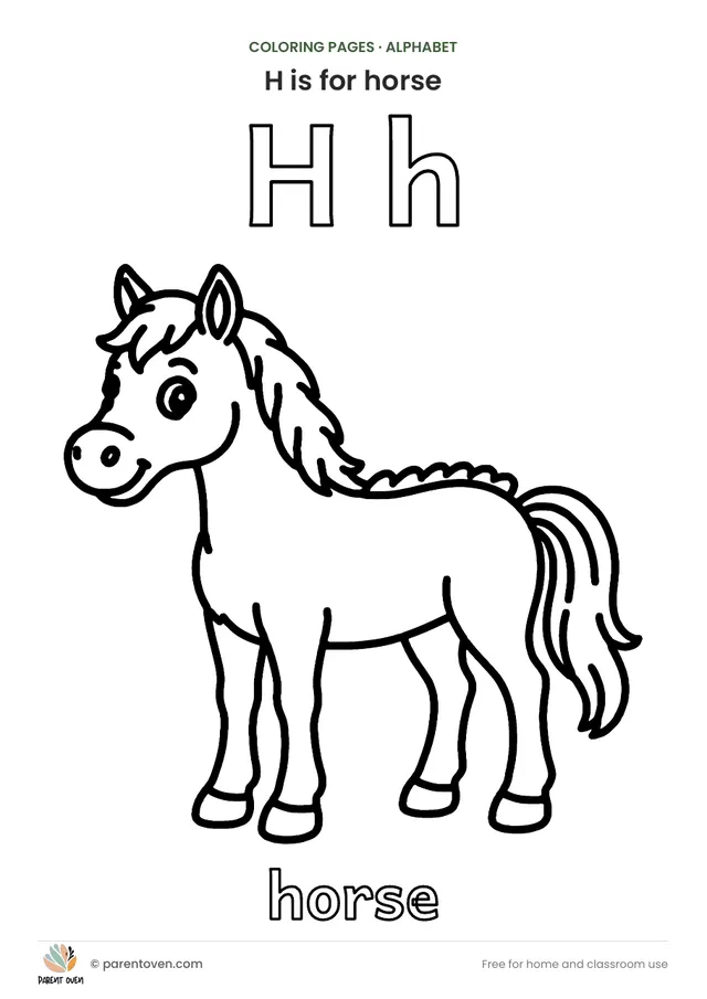 H is for horse coloring page