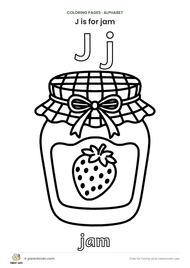 J is for jam coloring page
