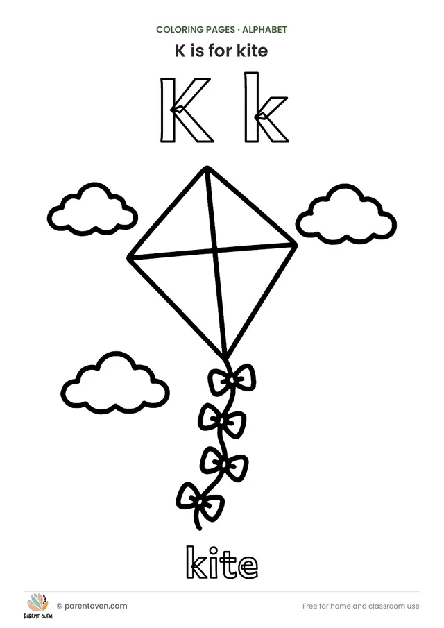K is for kite coloring page