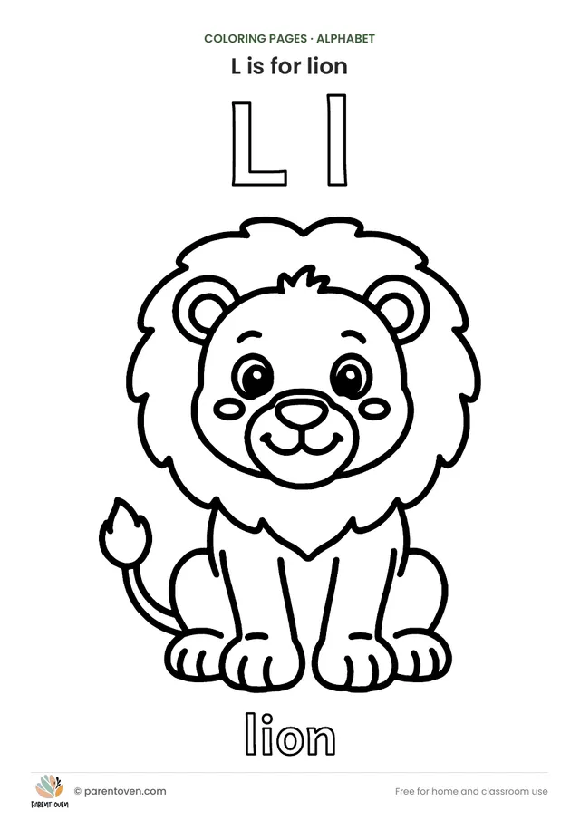 L is for lion coloring page