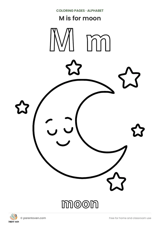 M is for moon coloring page