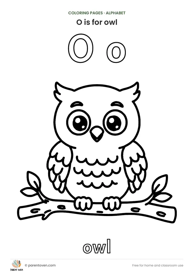 O is for owl coloring page