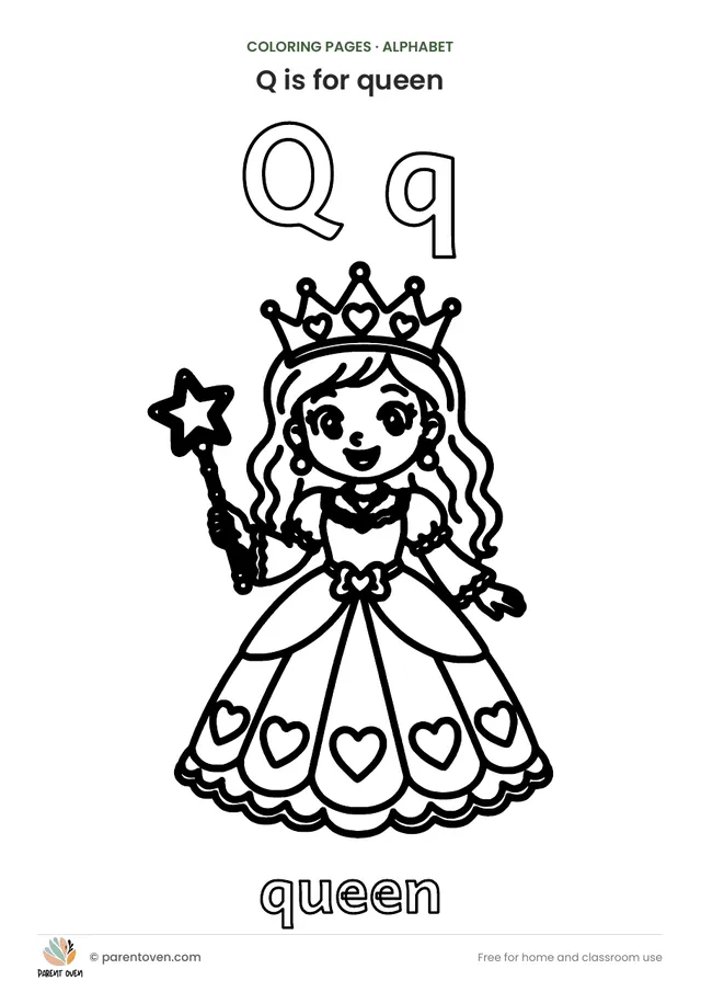 Q is for queen coloring page