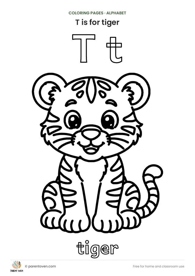 T is for tiger coloring page
