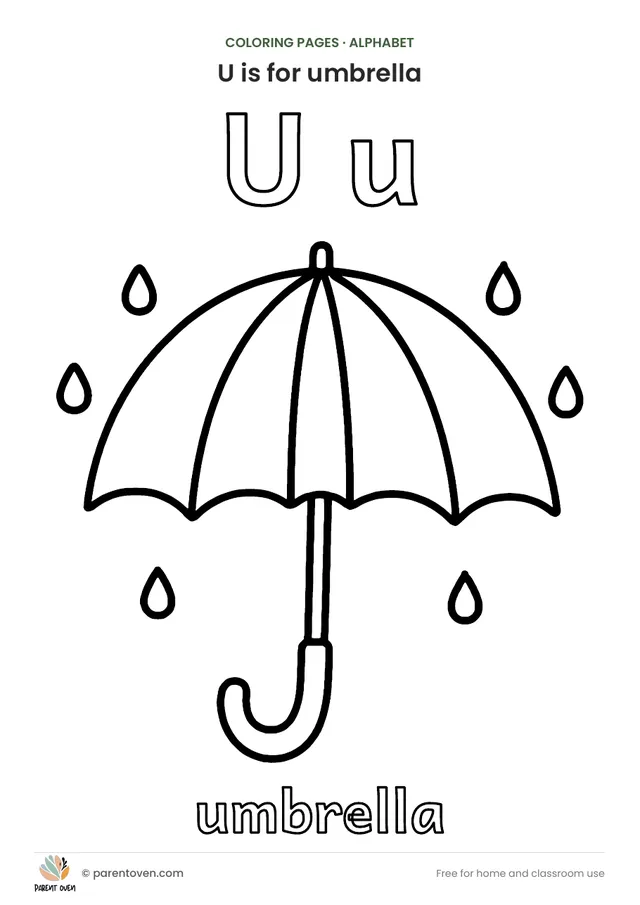 U is for umbrella coloring page
