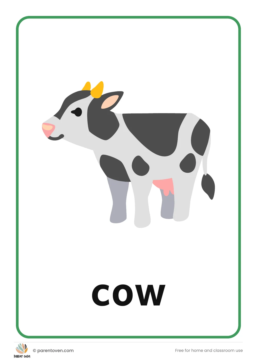 Animals flash cards: one big card per page