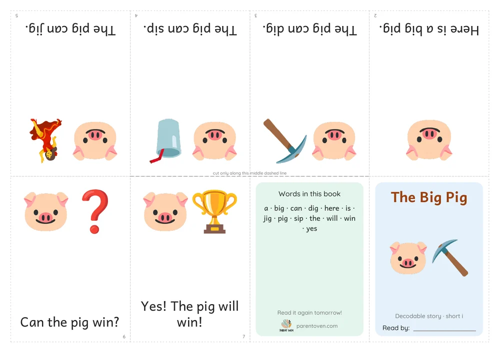 Fold-up mini-book sheet for The Big Pig