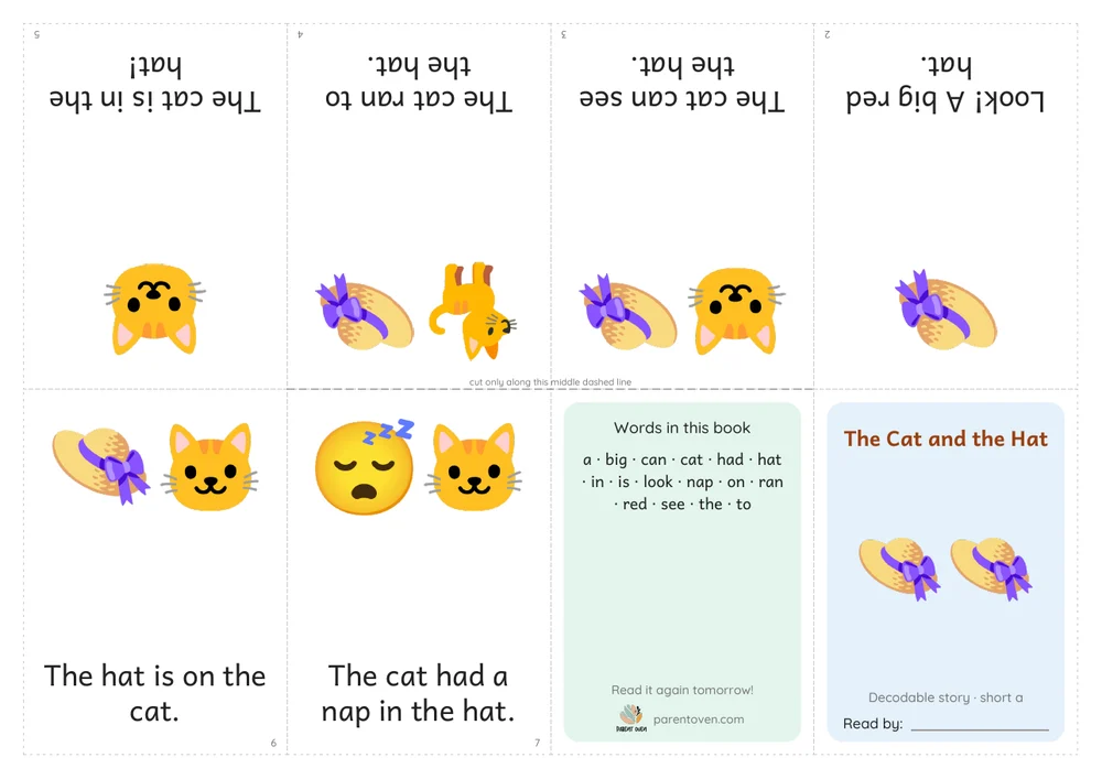 Fold-up mini-book sheet for The Cat and the Hat