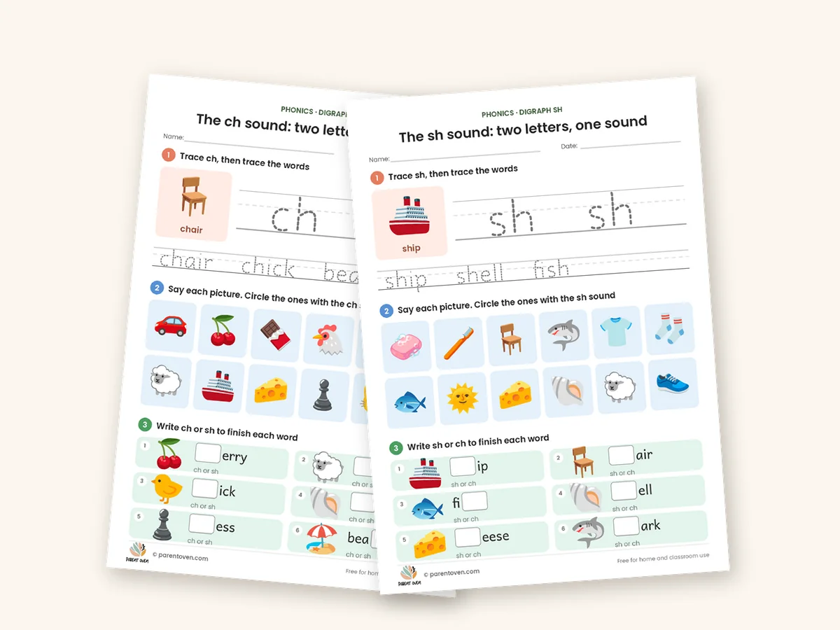 Digraphs: ch, sh, th, wh, ck worksheet bundle: sample pages