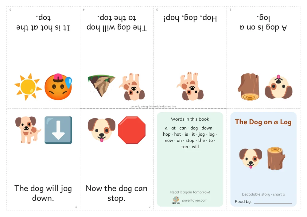 Fold-up mini-book sheet for The Dog on a Log