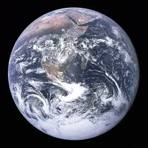 Planet Earth from space, with blue oceans and white clouds