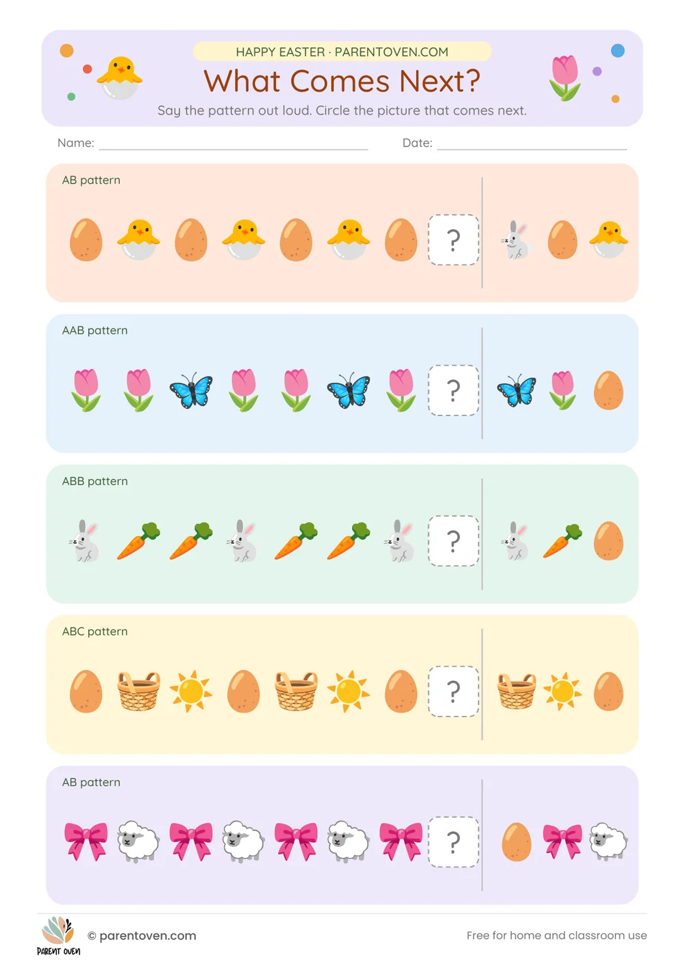 Printable Easter worksheet: Easter patterns