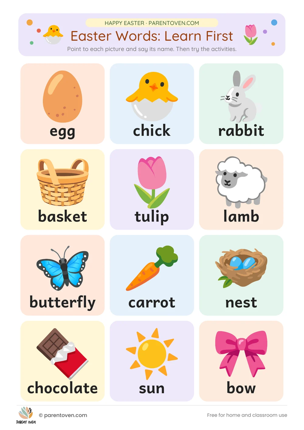 Printable Easter worksheet: Easter words and tracing