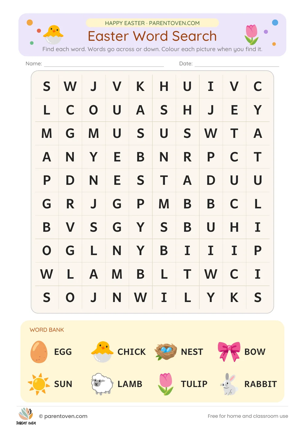 Printable Easter worksheet: Easter word search