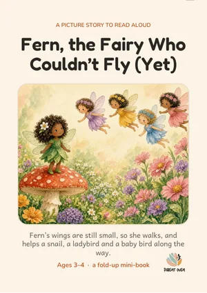Cover of the Fern, the Fairy Who Couldn’t Fly (Yet) printable foldable mini-book